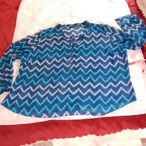 A.N.A  A New Approach Woman 2X Blue And White Long Sleeve Blouse